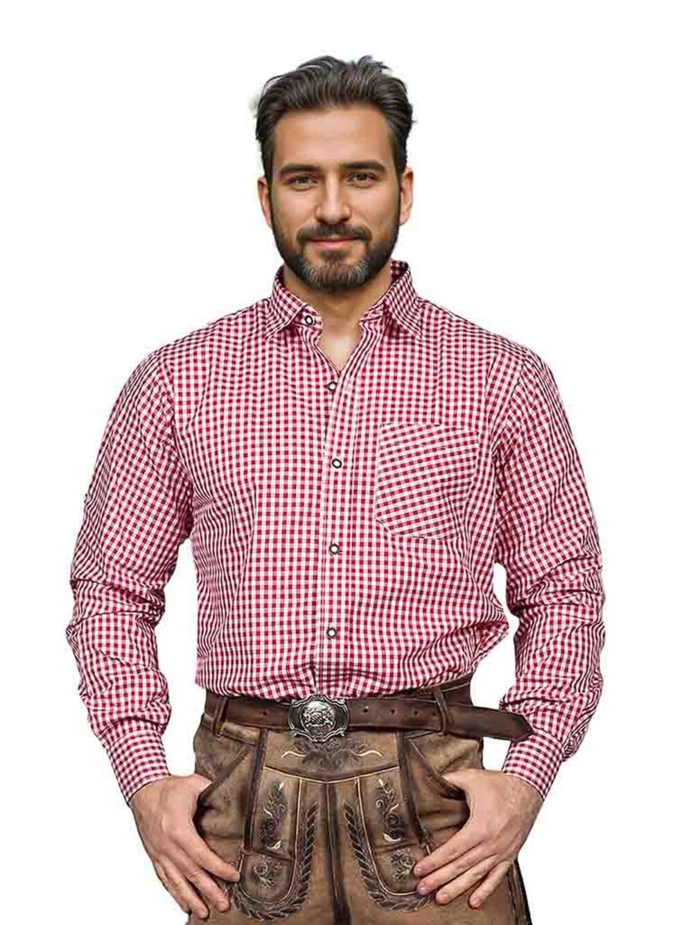 Men’s Bavarian Oktoberfest Shirt Red Checkered | Traditional German Style